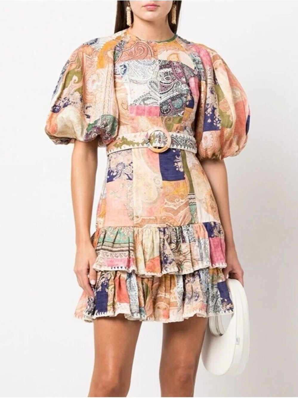 Zimmerman Size 2 Patchwork Paisley Puff-Sleeve Dress.